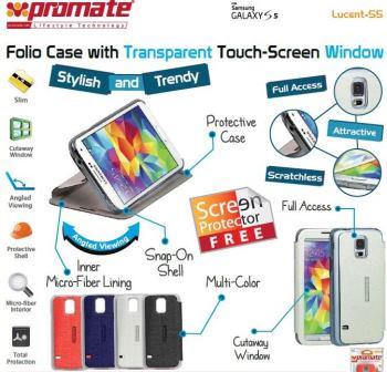 Promate Blue Lucent S5 Bookcover with Touch Screen